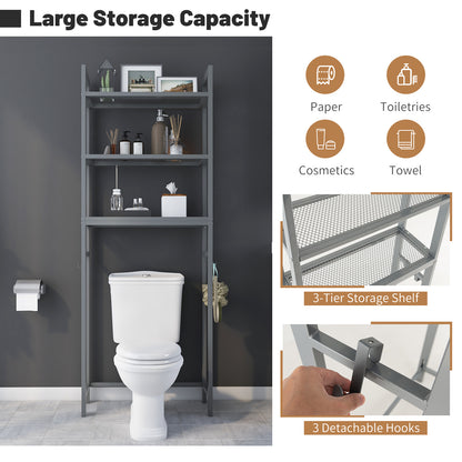 Space Saving Over-The-Toilet Metal Storage Rack with Hooks
