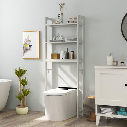 Space Saving Over-The-Toilet Metal Storage Rack with Hooks