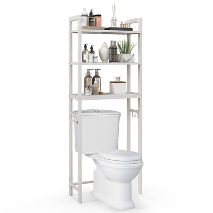 Space Saving Over-The-Toilet Metal Storage Rack with Hooks