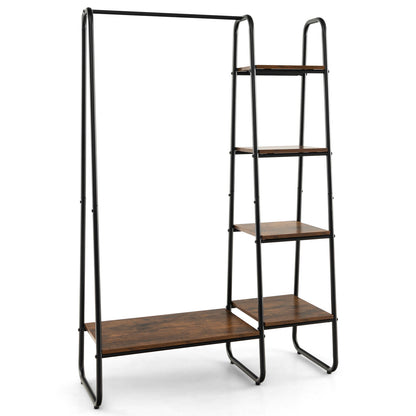 Freestanding Clothes Rack with Metal Frame and 5-Tier Storage Tower in Black – Multifunctional Organizer for Bedroom, Closet, Entryway