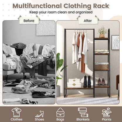 Freestanding Clothes Rack with Metal Frame and 5-Tier Storage Tower in Black – Multifunctional Organizer for Bedroom, Closet, Entryway