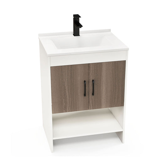 25" Modern Bathroom Vanity Sink Combo with Cabinet & Open Storage Shelf
