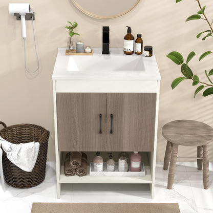 25" Modern Bathroom Vanity Sink Combo with Cabinet & Open Storage Shelf