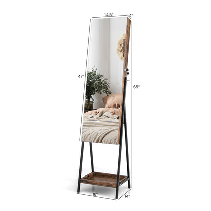 LED Jewelry Armoire with Lockable Storage, Full-Length Frameless Mirror, and Removable Shelves – Rustic Brown