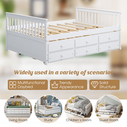 Full Size Wood Daybed with Trundle & 3 Storage Drawers