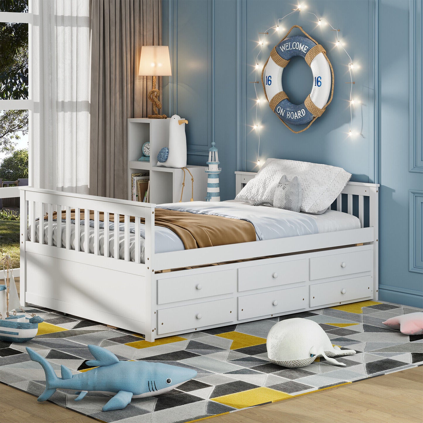 Full Size Wood Daybed with Trundle & 3 Storage Drawers