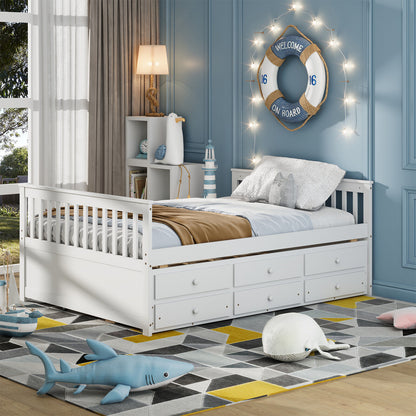 Full Size Wood Daybed with Trundle & 3 Storage Drawers