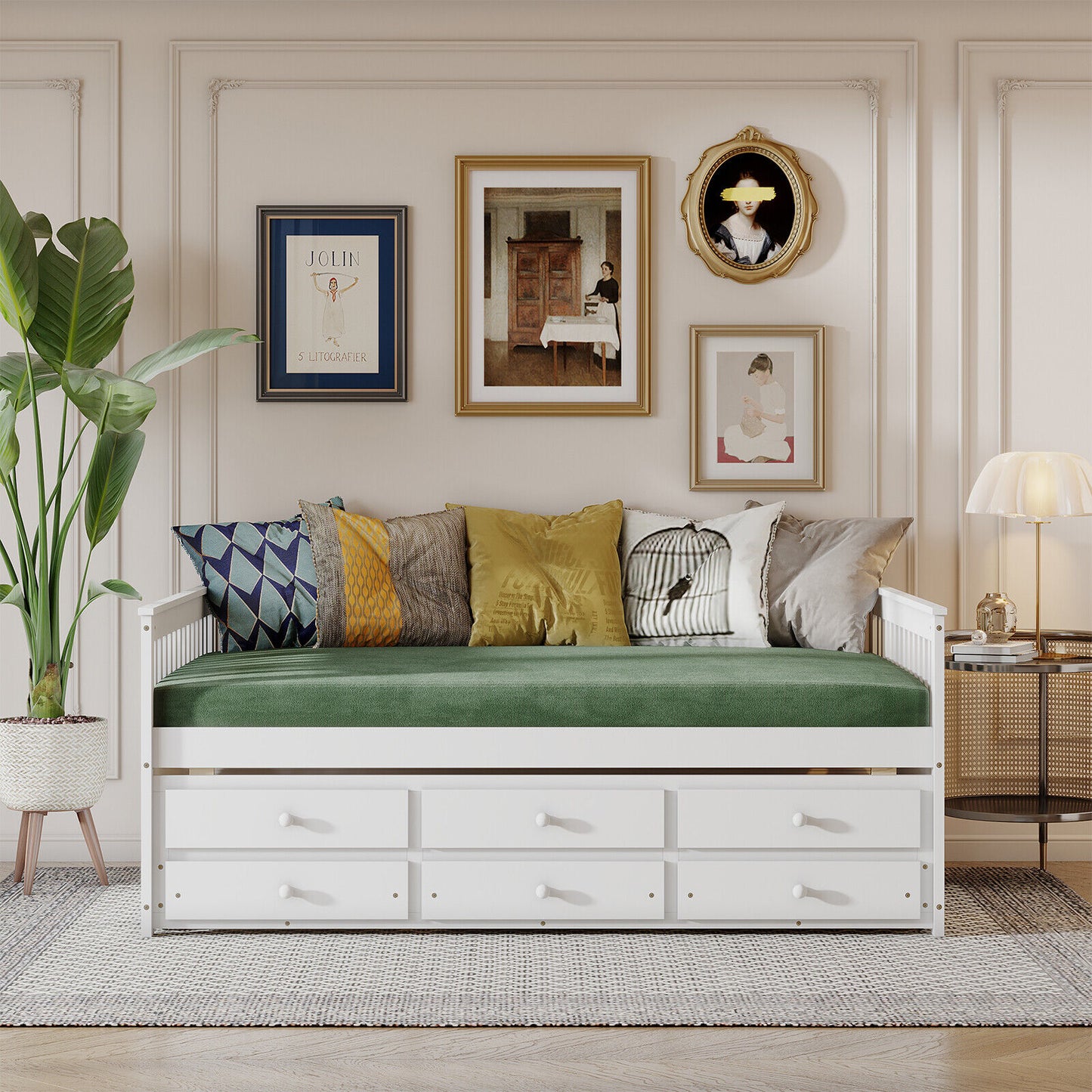 Full Size Wood Daybed with Trundle & 3 Storage Drawers