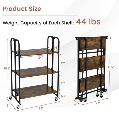 Rolling Folding Cart with Durable Metal Frame and Easy Mobility - 3 Tier