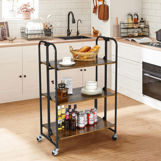 Rolling Folding Cart with Durable Metal Frame and Easy Mobility - 3 Tier