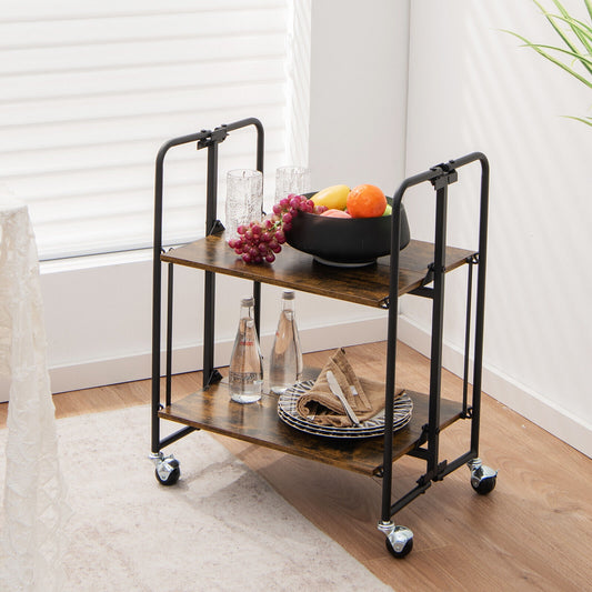 Rolling Folding Cart with Durable Metal Frame and Easy Mobility - 2 Tier