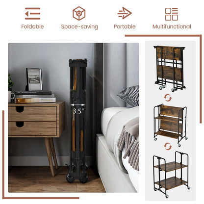 Rolling Folding Cart with Durable Metal Frame and Easy Mobility - 2 Tier