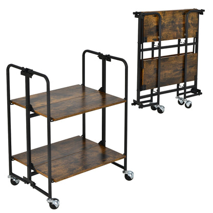 Rolling Folding Cart with Durable Metal Frame and Easy Mobility - 2 Tier