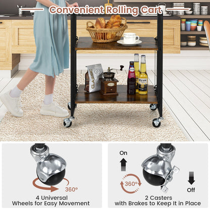 Rolling Folding Cart with Durable Metal Frame and Easy Mobility - 2 Tier