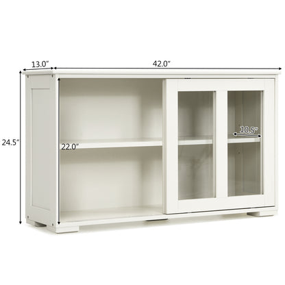 Modern Sliding Door Buffet Sideboard with Glass Cabinet Storage and Shelves - Antique White