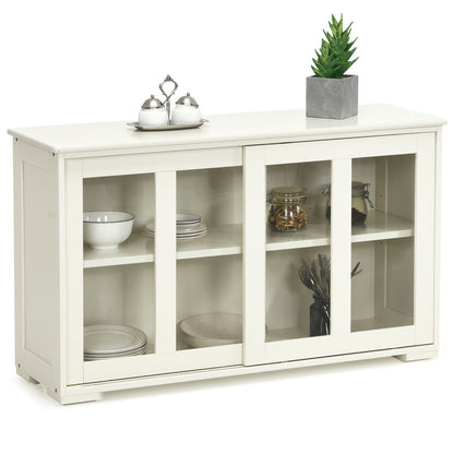 Modern Sliding Door Buffet Sideboard with Glass Cabinet Storage and Shelves - Antique White