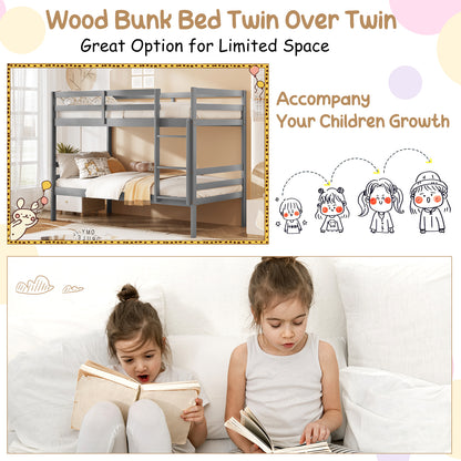 Solid Hardwood Twin Bunk Bed for Kids - Grey