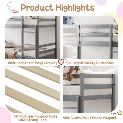 Solid Hardwood Twin Bunk Bed for Kids - Grey