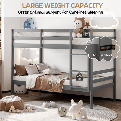 Solid Hardwood Twin Bunk Bed for Kids - Grey