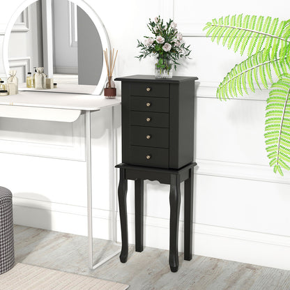 Elegant Standing Jewelry Armoire with Full-Length Mirror and Ample Storage – Black