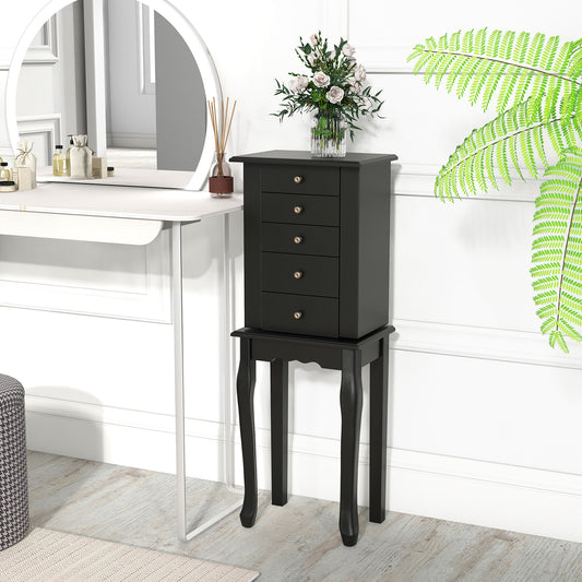 Elegant Standing Jewelry Armoire with Full-Length Mirror and Ample Storage – Black