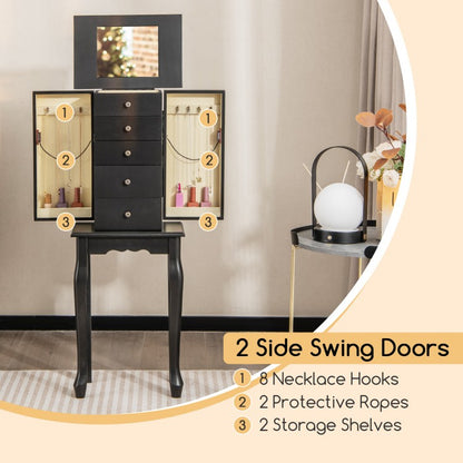 Elegant Standing Jewelry Armoire with Full-Length Mirror and Ample Storage – Black