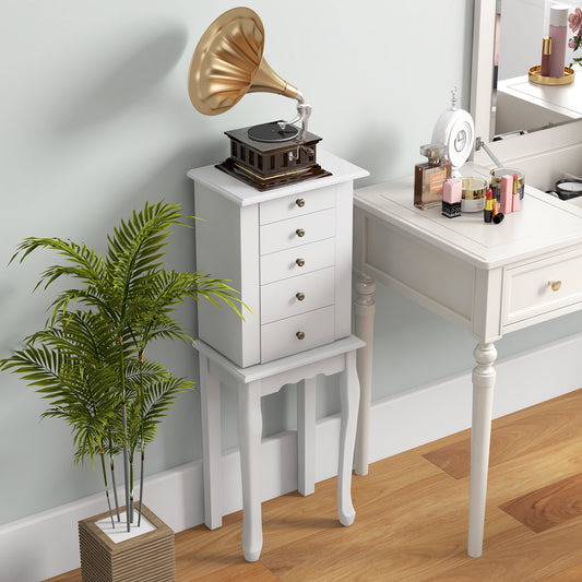 Elegant Standing Jewelry Armoire with Full-Length Mirror and Ample Storage – White