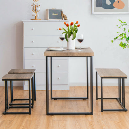 4-Piece Industrial Dining Set with Bench and Two Stools Compact Space-Saving Design