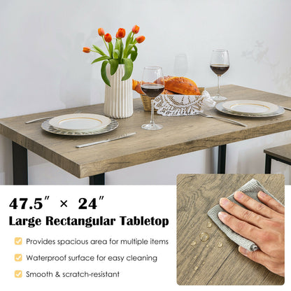 4-Piece Industrial Dining Set with Bench and Two Stools Compact Space-Saving Design