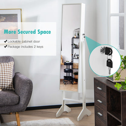 3-in-1 Standing Jewelry Armoire with Full-Length Mirror, Lockable Storage and Makeup Cabinet – White