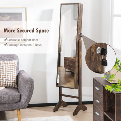 3-in-1 Standing Jewelry Armoire with Full-Length Mirror, Lockable Storage and Makeup Cabinet – Brown
