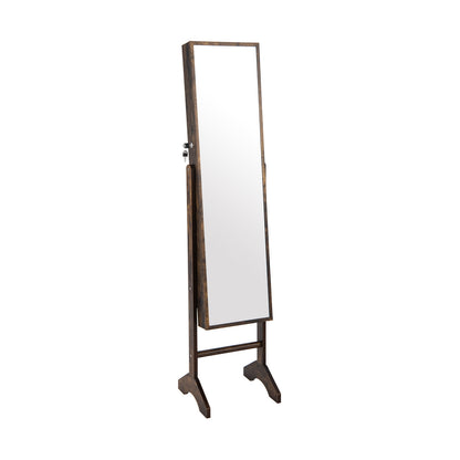 3-in-1 Standing Jewelry Armoire with Full-Length Mirror, Lockable Storage and Makeup Cabinet – Brown