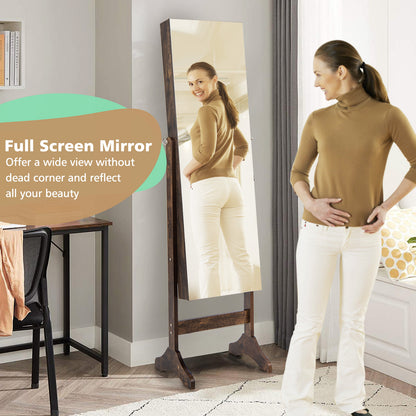 3-in-1 Standing Jewelry Armoire with Frameless Full-Length Mirror, Lockable Storage & Built-In Makeup Mirror – Brown