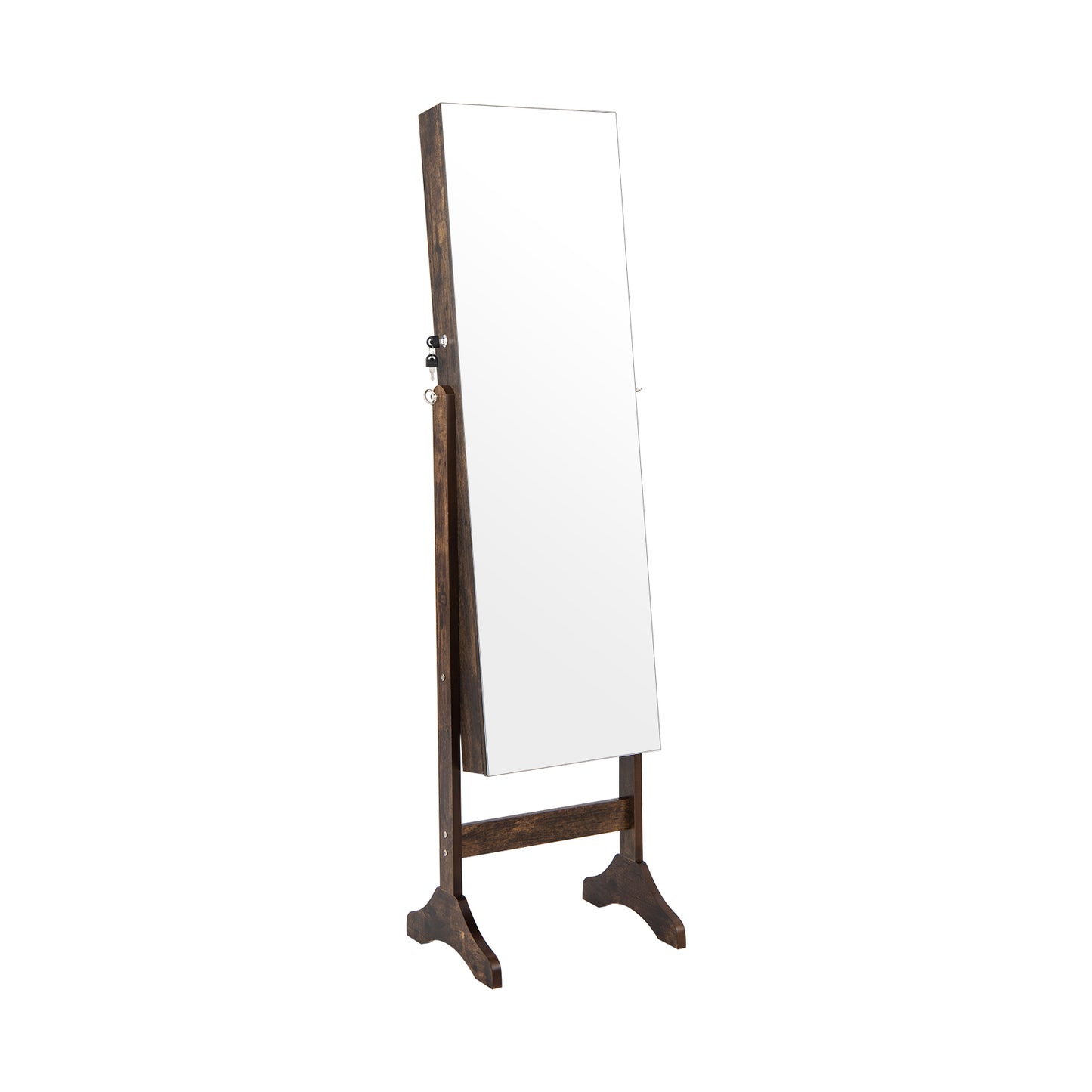 3-in-1 Standing Jewelry Armoire with Frameless Full-Length Mirror, Lockable Storage & Built-In Makeup Mirror – Brown