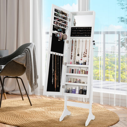 3-in-1 Standing Jewelry Armoire with Frameless Full-Length Mirror, Lockable Storage & Built-In Makeup Mirror – White