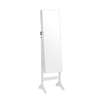 3-in-1 Standing Jewelry Armoire with Frameless Full-Length Mirror, Lockable Storage & Built-In Makeup Mirror – White