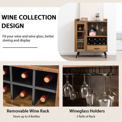 Rustic Buffet Sideboard with Removable Wine Storage Rack and Stemware Holder for Kitchen and Dining Room