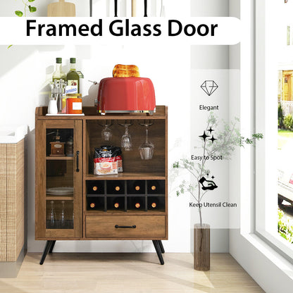 Rustic Buffet Sideboard with Removable Wine Storage Rack and Stemware Holder for Kitchen and Dining Room