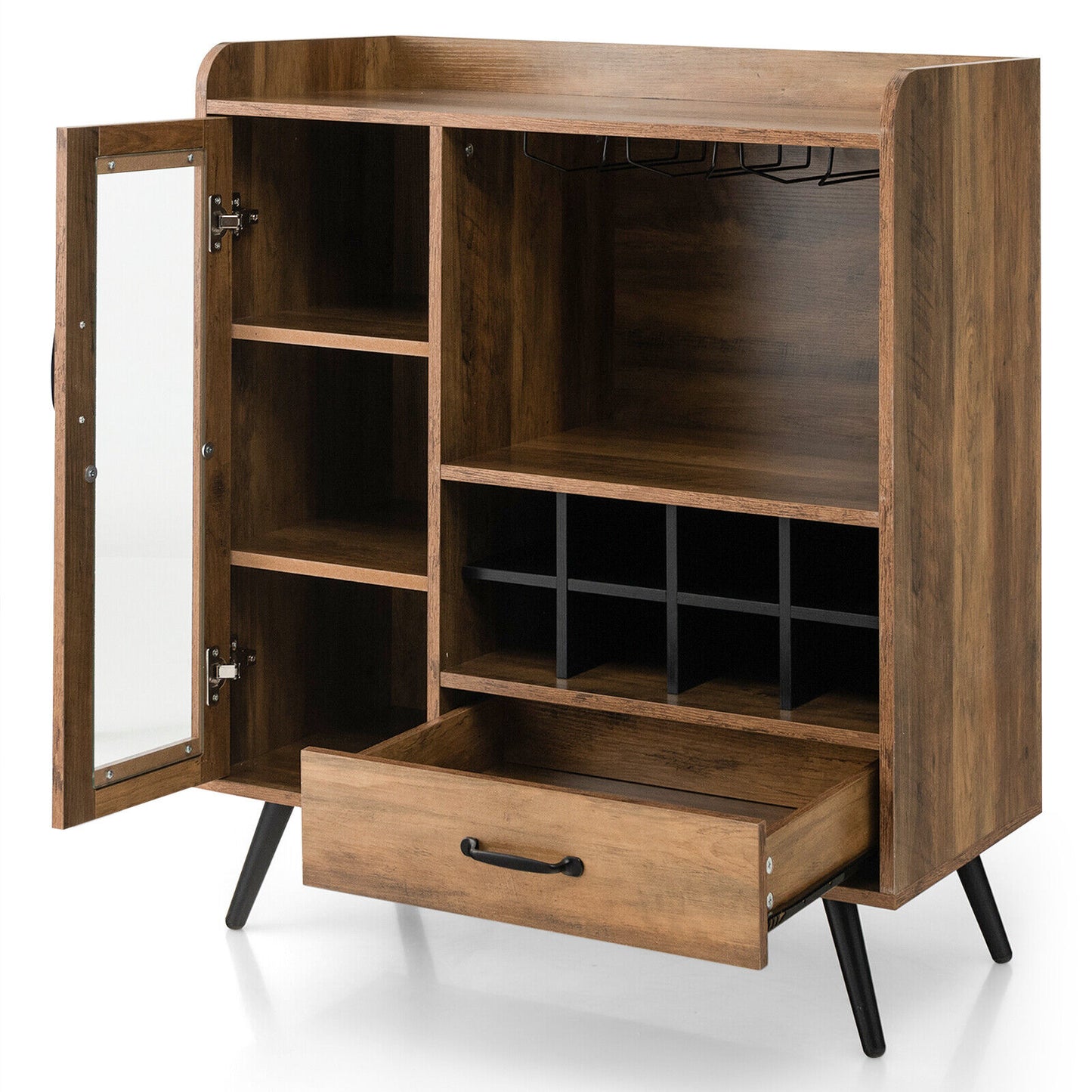 Rustic Buffet Sideboard with Removable Wine Storage Rack and Stemware Holder for Kitchen and Dining Room