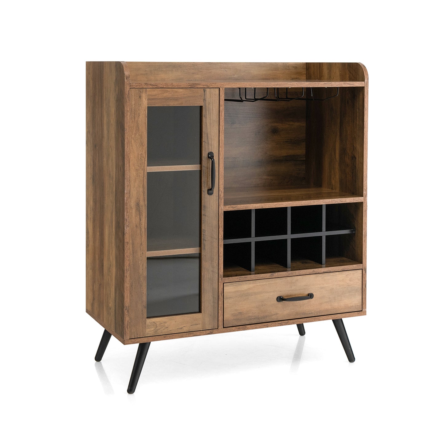 Rustic Buffet Sideboard with Removable Wine Storage Rack and Stemware Holder for Kitchen and Dining Room