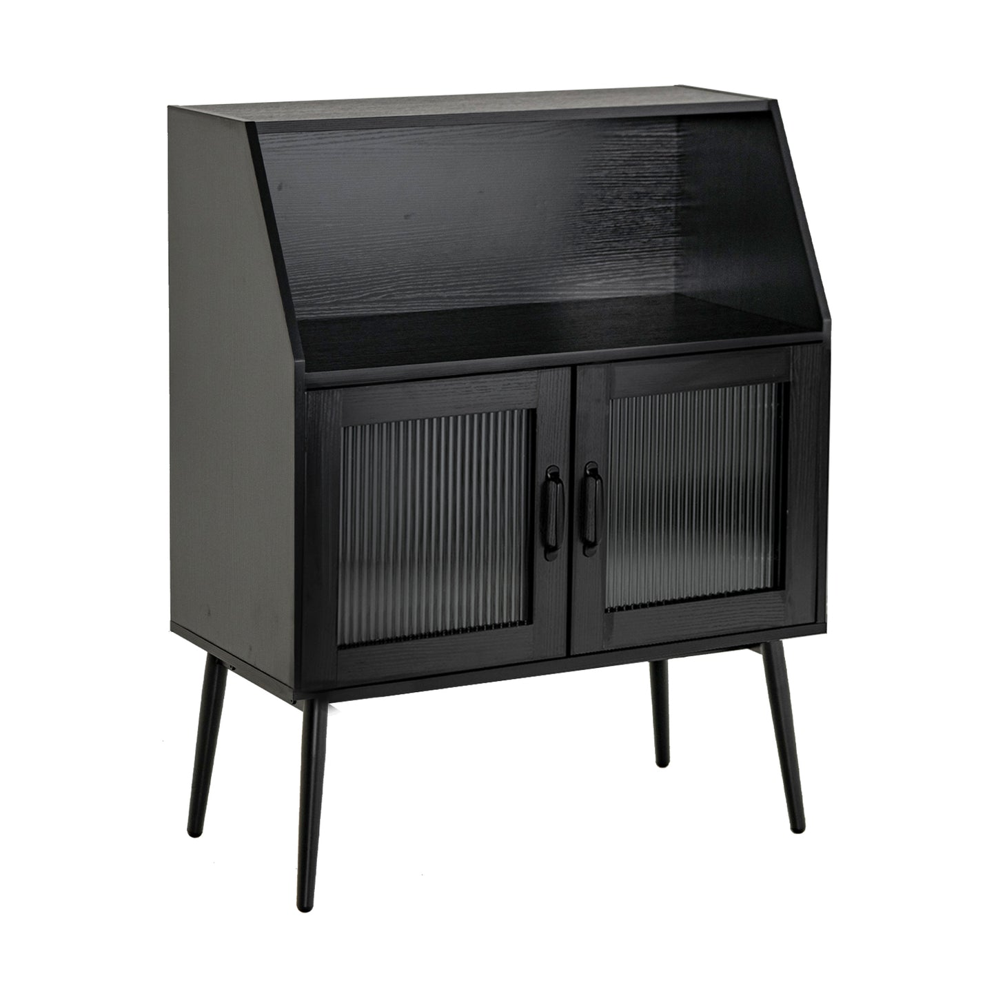 Spacious Kitchen Storage Buffet Cabinet with Open Cubby and Glass Door Sideboard
