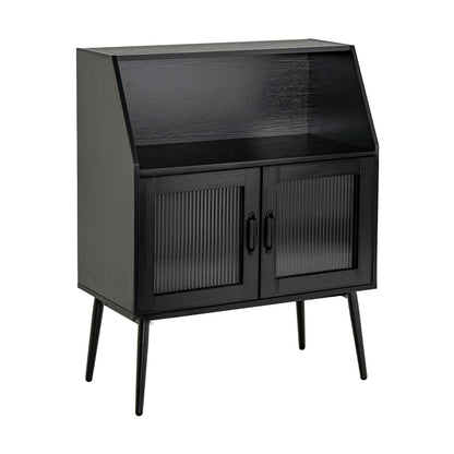 Spacious Kitchen Storage Buffet Cabinet with Open Cubby and Glass Door Sideboard
