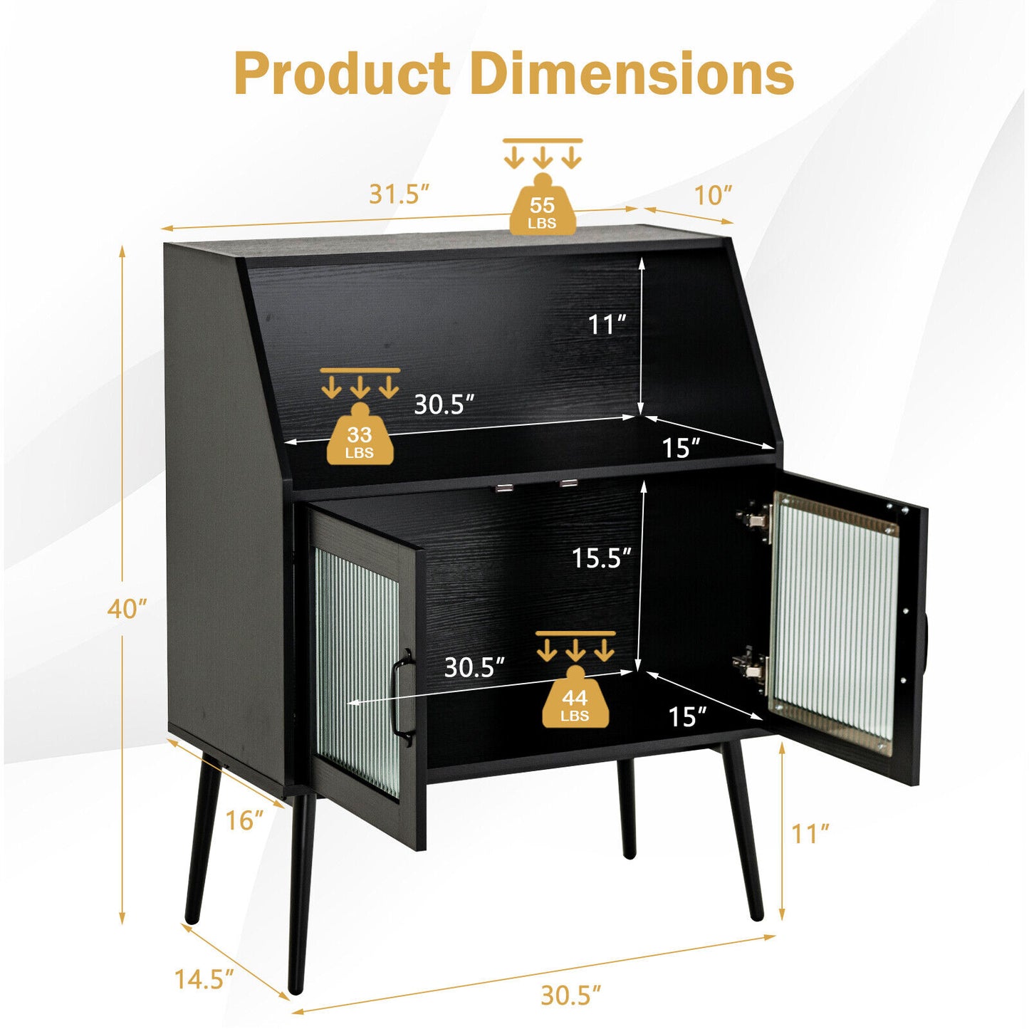 Spacious Kitchen Storage Buffet Cabinet with Open Cubby and Glass Door Sideboard