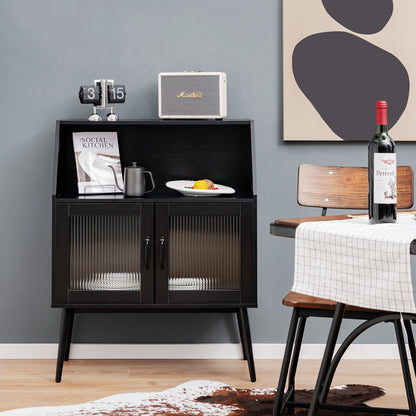Spacious Kitchen Storage Buffet Cabinet with Open Cubby and Glass Door Sideboard