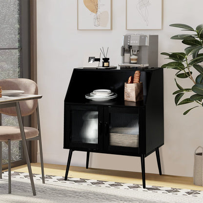 Spacious Kitchen Storage Buffet Cabinet with Open Cubby and Glass Door Sideboard
