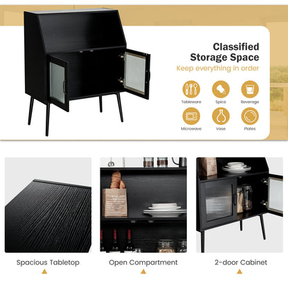 Spacious Kitchen Storage Buffet Cabinet with Open Cubby and Glass Door Sideboard