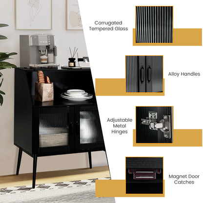 Spacious Kitchen Storage Buffet Cabinet with Open Cubby and Glass Door Sideboard