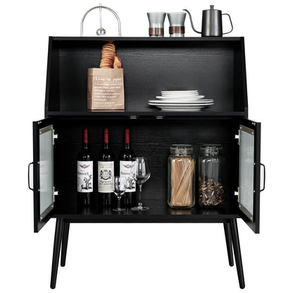 Spacious Kitchen Storage Buffet Cabinet with Open Cubby and Glass Door Sideboard