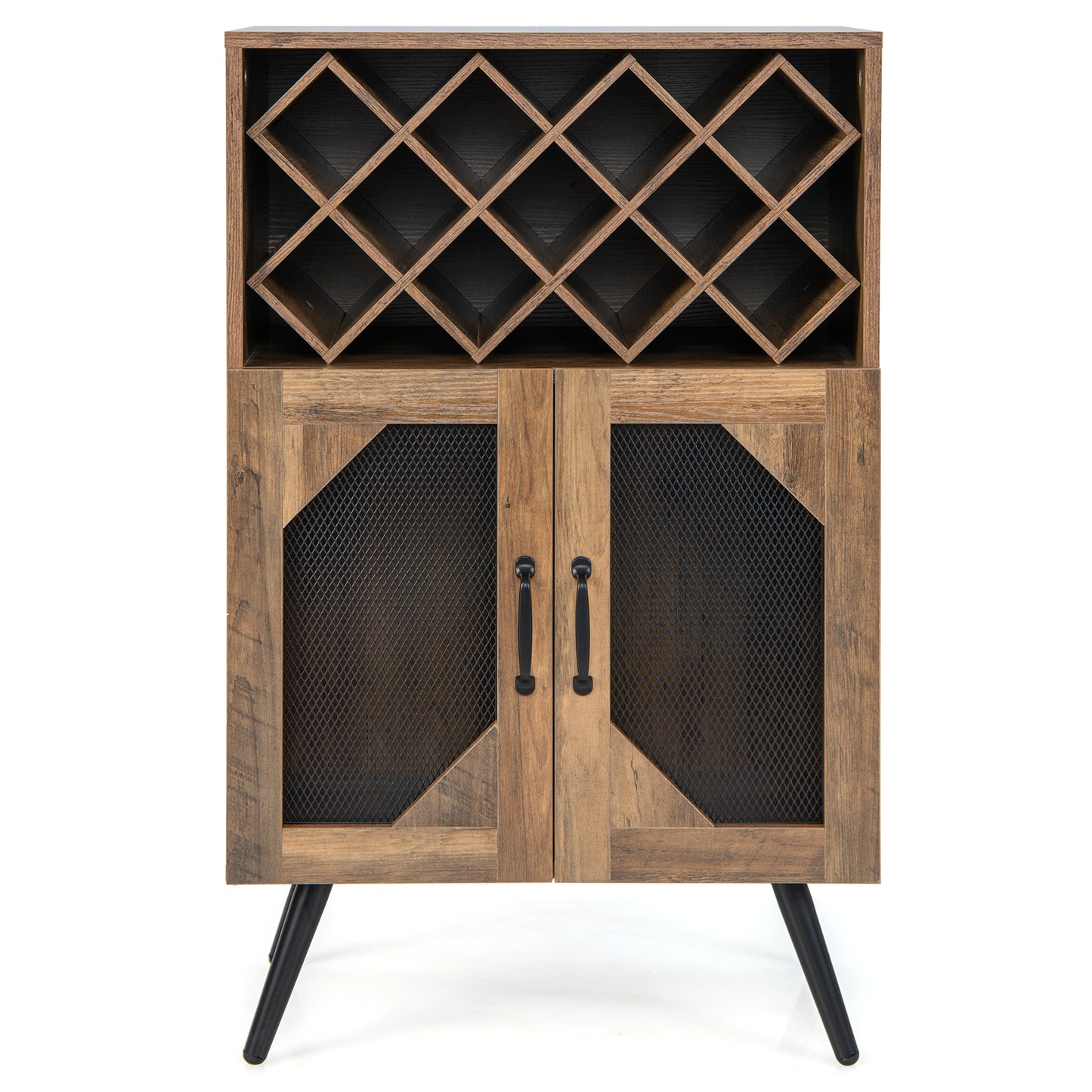 Rustic Farmhouse Kitchen Bar Cabinet with 2 Doors, Wine Rack, and Glass Holder