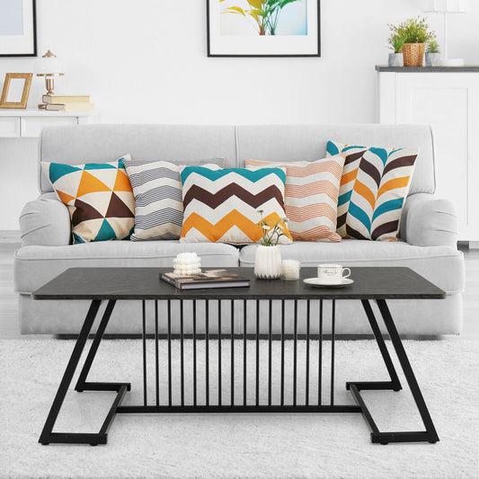 Modern Rectangle Coffee Table with Black Steel Frame and Faux Marble Top 48 Inch